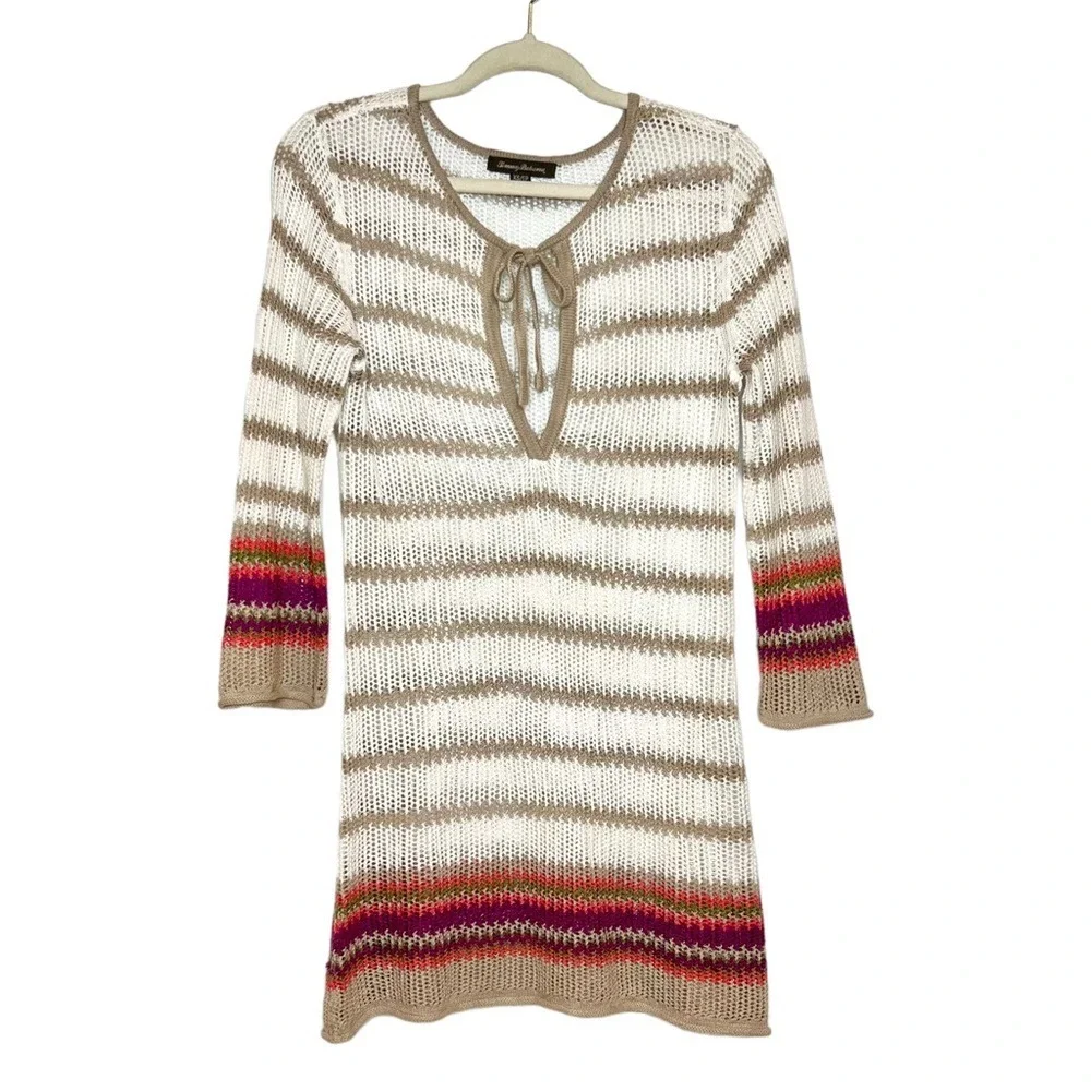 TOMMY BAHAMA Linen and Cotton‎ Blend Striped Knit Coverup Sweater. Size XS